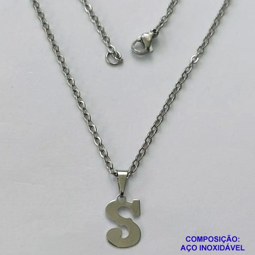GARGANTILHA EM AÇO INOXIDÁVEL - (AÇO03)  (CX.118) GARGANTILHA COM CORRENTE 50CM E PINGENTE LETRA S 7MM - COMPOSIÇÃO: AÇO INOXIDÁVEL - AÇO1933