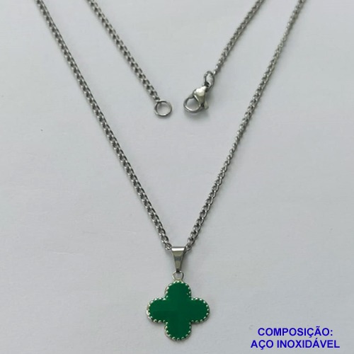 GARGANTILHA EM AÇO INOXIDÁVEL - (CX.118)   GARGANTILHA COM CORRENTE 42CM E PINGENTE VAN CLEEF VERDE 11MM - COMPOSIÇÃO: AÇO INOXIDÁVEL - AÇO1939