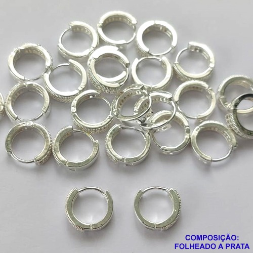 BRINCO FOLHEADA A PRATA COM 50 MILÉSIMOS + VERNIZ DIAMOND - BRINCO ARGOLA COM 2 FILEIRAS DE MICRO ZIRCÔNIAS 10MM PRA326