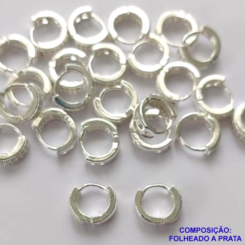 BRINCO FOLHEADA A PRATA COM 50 MILÉSIMOS + VERNIZ DIAMOND - BRINCO ARGOLA COM 2 FILEIRAS DE MICRO ZIRCÔNIAS 8MM PRA327