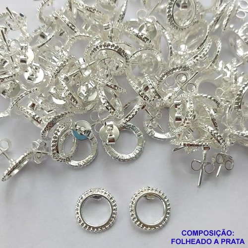 BRINCO FOLHEADA A PRATA COM 50 MILÉSIMOS + VERNIZ DIAMOND - BRINCO DE PINO CÍRCULO 6MM PRA331
