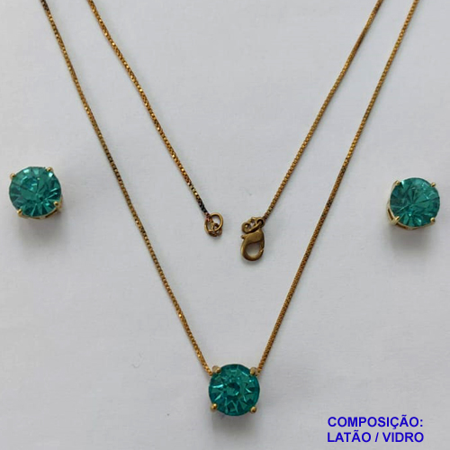 CONJUNTO NO BRUTO PRONTO PARA O BANHO - CORRENTE VENEZIANA 45CM E PINGENTE E BRINCOS COM BASE EM ALTA FUSÃO E PEDRA EM VIDRO AZUL 10X10MM - PESO TOTAL 6,8GR - BRU14700