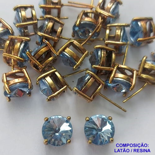 BRINCO NO BRUTO PRONTO PARA O BANHO - BRINCOS DE PINO COM BASE EM ALTA FUSÃO E PEDRA EM RESINA AZUL 10X10MM - PESO TOTAL 2,5GR - BRU14708