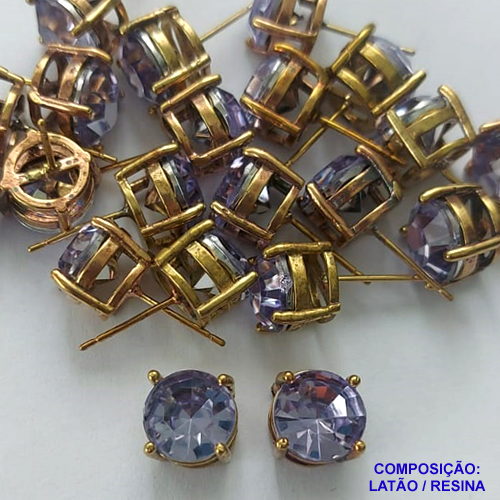 BRINCO NO BRUTO PRONTO PARA O BANHO - BRINCOS DE PINO COM BASE EM ALTA FUSÃO E PEDRA EM RESINA LILÁS 10X10MM - PESO TOTAL 2,5GR - BRU14712