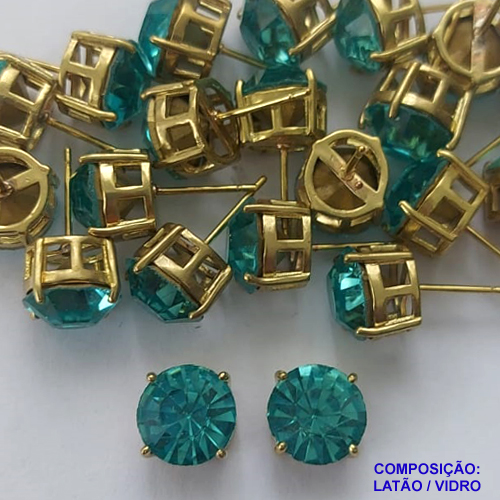 BRINCO NO BRUTO PRONTO PARA O BANHO - BRINCOS DE PINO COM BASE EM ALTA FUSÃO E PEDRA EM VIDRO AZUL 10X10MM - PESO TOTAL 3,2GR - BRU14716