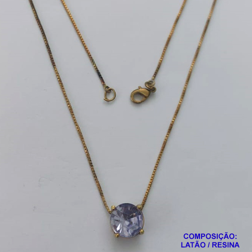 GARGANTILHA NO BRUTO PRONTO PARA O BANHO - GARGANTILHA COM PINGENTE BASE EM ALTA FUSÃO E PEDRA EM RESINA AZUL 10X10MM - PESO TOTAL 2,6GR - BRU14722