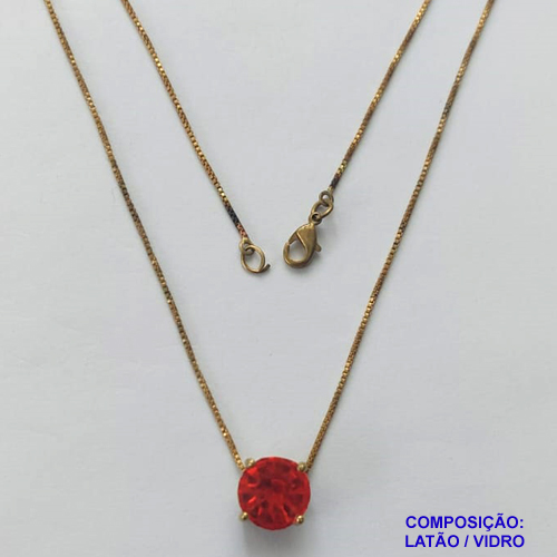 GARGANTILHA NO BRUTO PRONTO PARA O BANHO - GARGANTILHA COM PINGENTE BASE EM ALTA FUSÃO E PEDRA EM VIDRO VERMELHO 10X10MM - PESO TOTAL 3,5GR - BRU14724
