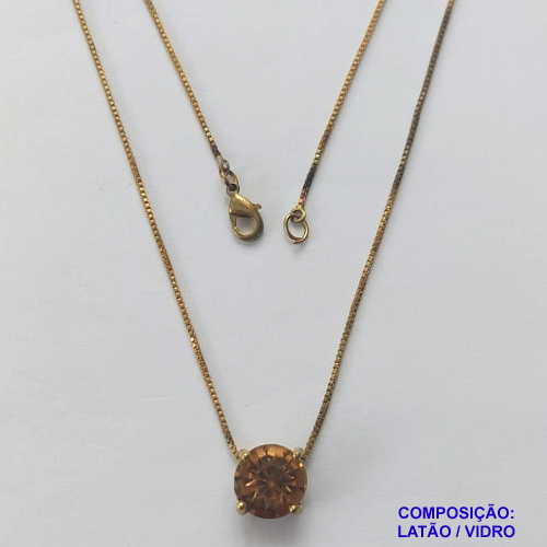 GARGANTILHA NO BRUTO PRONTO PARA O BANHO - GARGANTILHA COM PINGENTE BASE EM ALTA FUSÃO E PEDRA EM VIDRO BEGE 10X10MM - PESO TOTAL 3,5GR - BRU14725