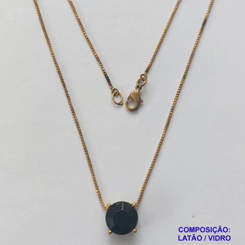 GARGANTILHA NO BRUTO PRONTO PARA O BANHO - GARGANTILHA COM PINGENTE BASE EM ALTA FUSÃO E PEDRA EM VIDRO PRETO 10X10MM - PESO TOTAL 3,5GR - BRU14726