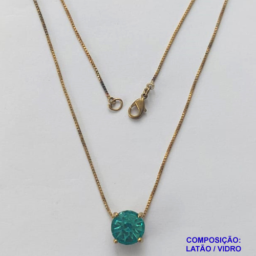 GARGANTILHA NO BRUTO PRONTO PARA O BANHO - GARGANTILHA COM PINGENTE BASE EM ALTA FUSÃO E PEDRA EM VIDRO AZUL 10X10MM - PESO TOTAL 3,5GR - BRU14727