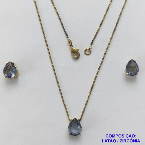 CONJUNTO NO BRUTO PRONTO PARA O BANHO - CONJUNTO COM BRINCOS DE PINO E PINGENTE BASE EM ALTA FUSÃO E PEDRA EM ZIRCÔNIA LILÁS 8X10MM - PESO TOTAL 4,8GR - BRU14733