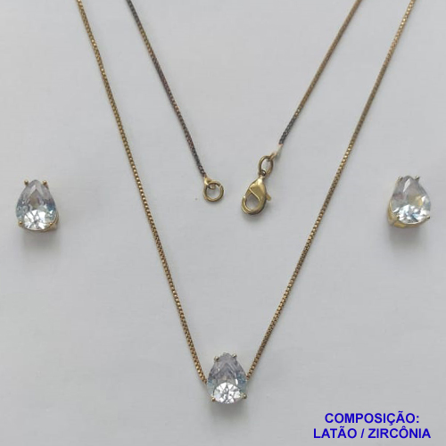 CONJUNTO NO BRUTO PRONTO PARA O BANHO - CONJUNTO COM BRINCOS DE PINO E PINGENTE BASE EM ALTA FUSÃO E PEDRA EM ZIRCÔNIA CRISTAL 8X10MM - PESO TOTAL 4,8GR - BRU14735