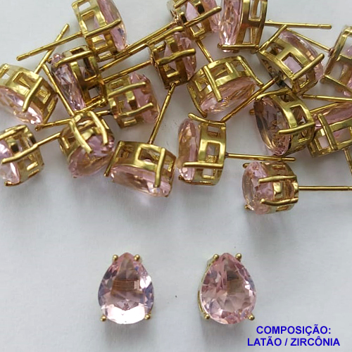 BRINCO NO BRUTO PRONTO PARA O BANHO - BRINCOS DE PINO COM BASE EM ALTA FUSÃO E PEDRA EM ZIRCÔNIA ROSA 8X10MM - PESO TOTAL 2,4GR - BRU14736