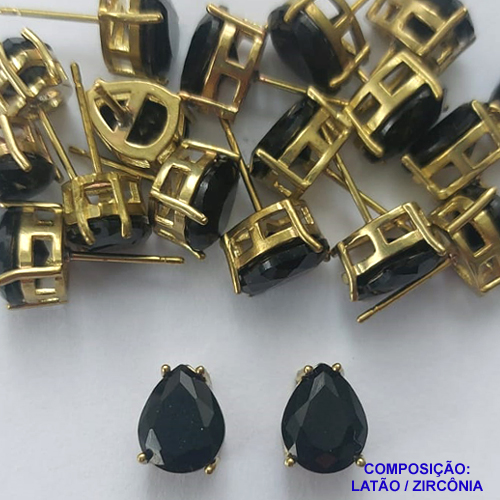 BRINCO NO BRUTO PRONTO PARA O BANHO - BRINCOS DE PINO COM BASE EM ALTA FUSÃO E PEDRA EM ZIRCÔNIA PRETO 8X10MM - PESO TOTAL 2,4GR - BRU14737