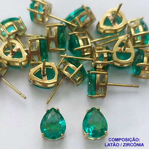 BRINCO NO BRUTO PRONTO PARA O BANHO - BRINCOS DE PINO COM BASE EM ALTA FUSÃO E PEDRA EM ZIRCÔNIA AZUL 8X10MM - PESO TOTAL 2,4GR - BRU14738
