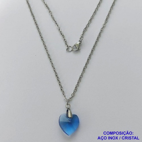 GARGANTILHA EM AÇO INOXIDÁVEL - (CX.118)   GARGANTILHA COM CORRENTE (03) 50CM E PINGENTE+ CORAÇÃO CRISTAL AZUL 13MM - COMPOSIÇÃO: AÇO INOXIDÁVEL - AÇO1943