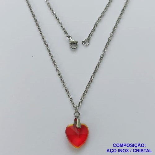 GARGANTILHA EM AÇO INOXIDÁVEL - (CX.118)   GARGANTILHA COM CORRENTE (03) 50CM E PINGENTE+ CORAÇÃO CRISTAL VERMELHO 13MM - COMPOSIÇÃO: AÇO INOXIDÁVEL - AÇO1947