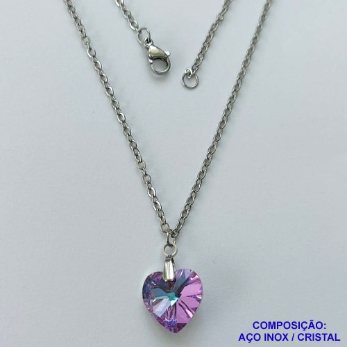 GARGANTILHA EM AÇO INOXIDÁVEL - (CX.118)   GARGANTILHA COM CORRENTE (03) 50CM E PINGENTE+ CORAÇÃO CRISTAL LILÁS E AZUL 11MM - COMPOSIÇÃO: AÇO INOXIDÁVEL - AÇO1949