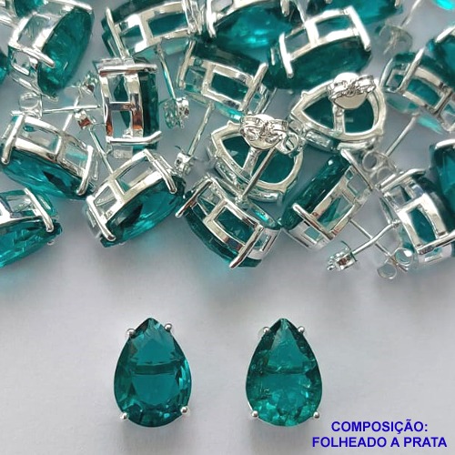 BRINCO FOLHEADA A PRATA COM 50 MILÉSIMOS + VERNIZ DIAMOND - BRINCO DE PINO BASE ALTA FUSÃO VERDE 10X14MM PRA333