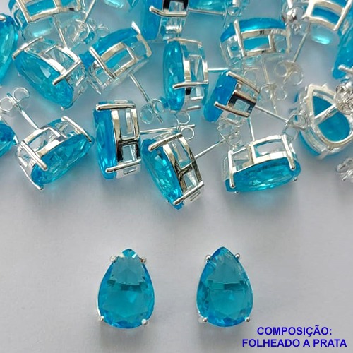 BRINCO FOLHEADA A PRATA COM 50 MILÉSIMOS + VERNIZ DIAMOND - BRINCO DE PINO BASE ALTA FUSÃO AZUL 10X14MM PRA334