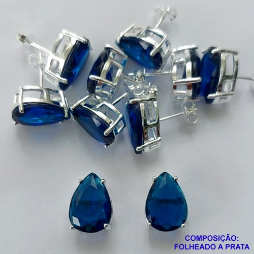 BRINCO FOLHEADA A PRATA COM 50 MILÉSIMOS + VERNIZ DIAMOND - BRINCO DE PINO BASE ALTA FUSÃO AZUL ESCURO 10X14MM PRA337