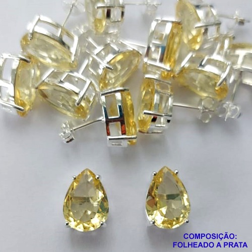 BRINCO FOLHEADA A PRATA COM 50 MILÉSIMOS + VERNIZ DIAMOND - BRINCO DE PINO BASE ALTA FUSÃO AMARELO 10X14MM PRA338