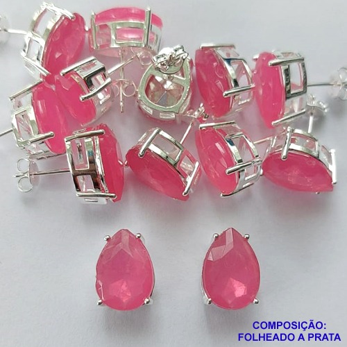 BRINCO FOLHEADA A PRATA COM 50 MILÉSIMOS + VERNIZ DIAMOND - BRINCO DE PINO BASE ALTA FUSÃO PINK 10X14MM PRA340