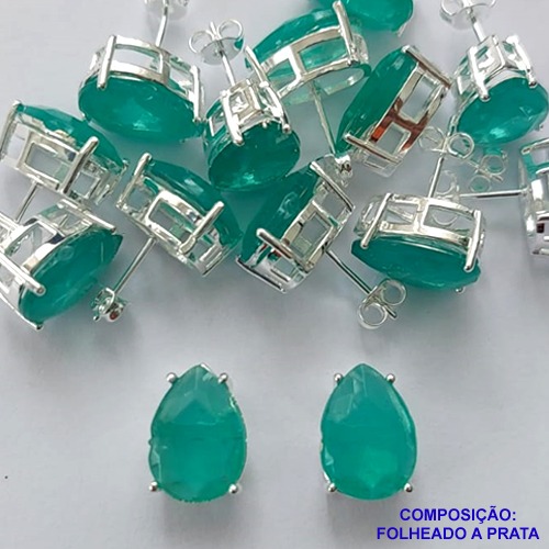 BRINCO FOLHEADA A PRATA COM 50 MILÉSIMOS + VERNIZ DIAMOND - BRINCO DE PINO BASE ALTA FUSÃO VERDE 10X14MM PRA341