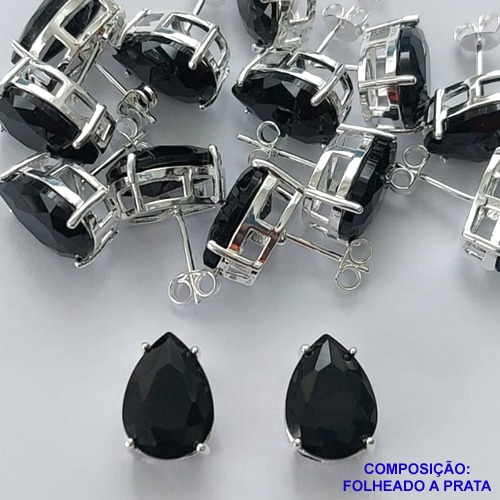 BRINCO FOLHEADA A PRATA COM 50 MILÉSIMOS + VERNIZ DIAMOND - BRINCO DE PINO BASE ALTA FUSÃO PRETA 10X14MM PRA342
