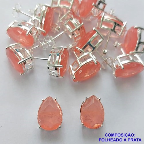 BRINCO FOLHEADA A PRATA COM 50 MILÉSIMOS + VERNIZ DIAMOND - BRINCO DE PINO BASE ALTA FUSÃO SALMÃO 10X14MM PRA343
