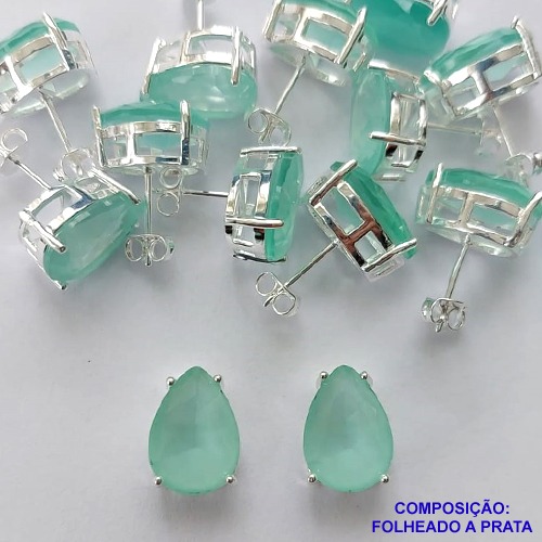 BRINCO FOLHEADA A PRATA COM 50 MILÉSIMOS + VERNIZ DIAMOND - BRINCO DE PINO BASE ALTA FUSÃO VERDE 10X14MM PRA345