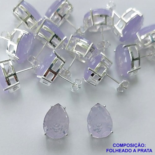 BRINCO FOLHEADA A PRATA COM 50 MILÉSIMOS + VERNIZ DIAMOND - BRINCO DE PINO BASE ALTA FUSÃO LILÁS 10X14MM PRA346