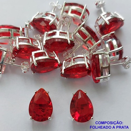 BRINCO FOLHEADA A PRATA COM 50 MILÉSIMOS + VERNIZ DIAMOND - BRINCO DE PINO BASE ALTA FUSÃO VERMELHA 10X14MM PRA347