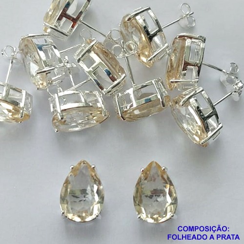 BRINCO FOLHEADA A PRATA COM 50 MILÉSIMOS + VERNIZ DIAMOND - BRINCO DE PINO BASE ALTA FUSÃO AMARELA 10X14MM PRA348