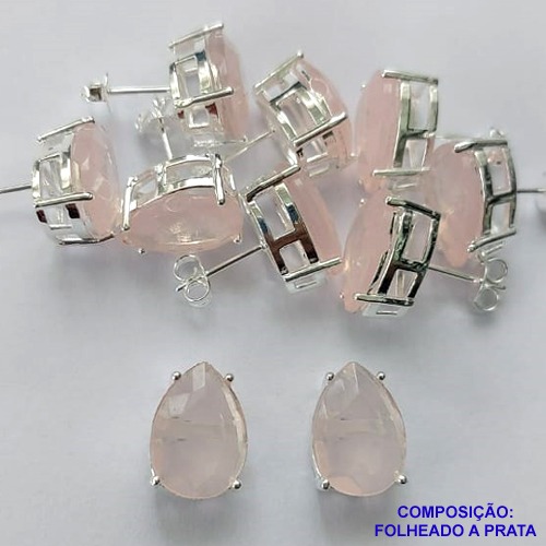 BRINCO FOLHEADA A PRATA COM 50 MILÉSIMOS + VERNIZ DIAMOND - BRINCO DE PINO BASE ALTA FUSÃO ROSA 10X14MM PRA352
