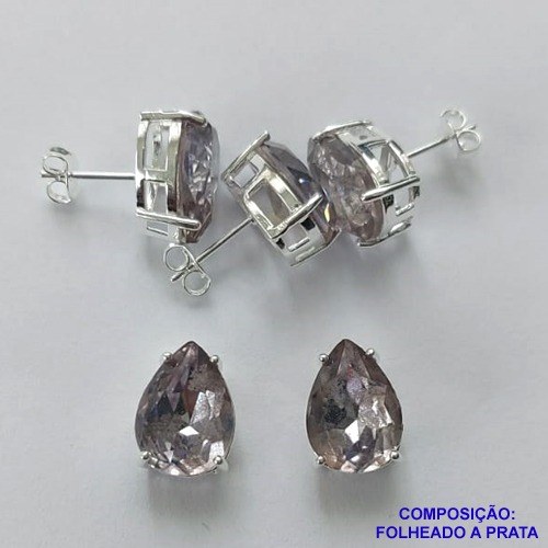 BRINCO FOLHEADA A PRATA COM 50 MILÉSIMOS + VERNIZ DIAMOND - BRINCO DE PINO BASE ALTA FUSÃO CINZA 10X14MM PRA353