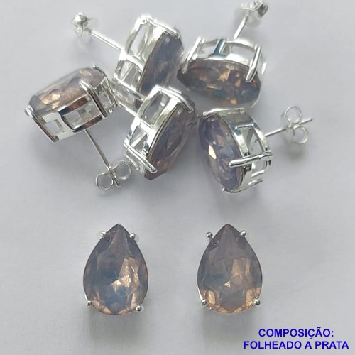 BRINCO FOLHEADA A PRATA COM 50 MILÉSIMOS + VERNIZ DIAMOND - BRINCO DE PINO BASE ALTA FUSÃO CINZA 10X14MM PRA356