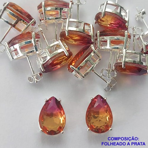 BRINCO FOLHEADA A PRATA COM 50 MILÉSIMOS + VERNIZ DIAMOND - BRINCO DE PINO BASE ALTA FUSÃO RAINBOW 10X14MM PRA359