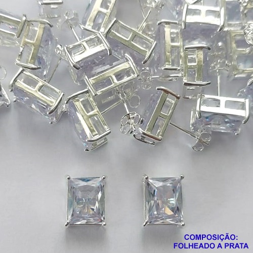 BRINCO FOLHEADA A PRATA COM 50 MILÉSIMOS + VERNIZ DIAMOND - BRINCO DE PINO BASE ALTA FUSÃO CRISTAL 9X11MM PRA360