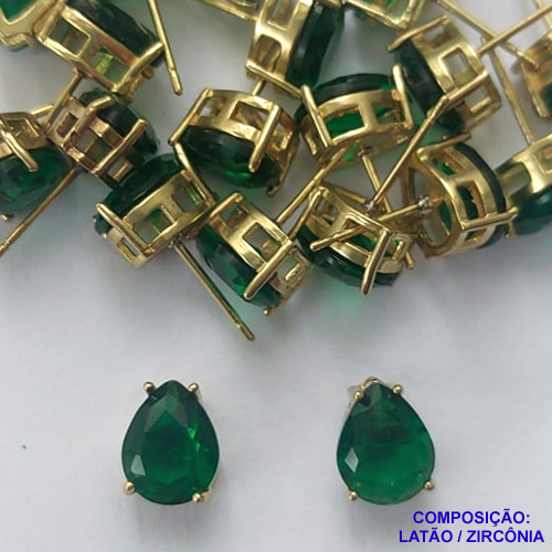 BRINCO NO BRUTO PRONTO PARA O BANHO - BRINCOS DE PINO COM BASE EM ALTA FUSÃO E PEDRA EM ZIRCÔNIA VERDE 8X10MM - PESO TOTAL 2,4GR - BRU14747