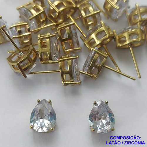 BRINCO NO BRUTO PRONTO PARA O BANHO - BRINCOS DE PINO COM BASE EM ALTA FUSÃO E PEDRA EM ZIRCÔNIA CRISTAL 8X10MM - PESO TOTAL 2,4GR - BRU14748