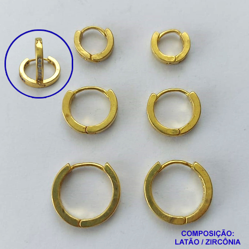 BRINCO NO BRUTO PRONTO PARA O BANHO LATÃO(CX119) - TRIO DE BRINCO COM 3 PARES CRAVEJADOS COM MICROS ZIRCÔNIAS - TAMANHOS: 9/12/15MM - PESO TOTAL 5,8GR - BRU14797