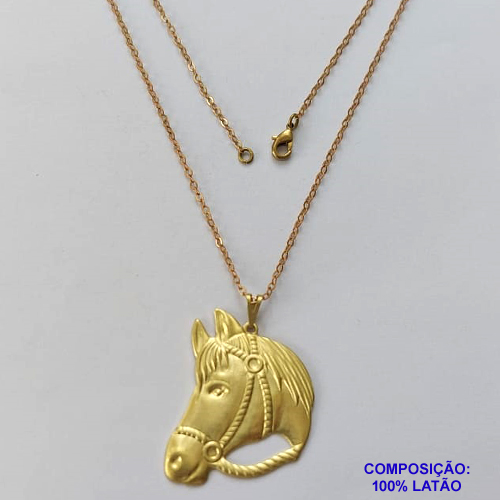 GARGANTILHA NO BRUTO PRONTO PARA O BANHO - GARGANTILHA COM CORRENTE CADEADO 60CM E (3.2302A1) PINGENTE CAVALO 30X33MM - PESO TOTAL 4,9GR - BRU14800