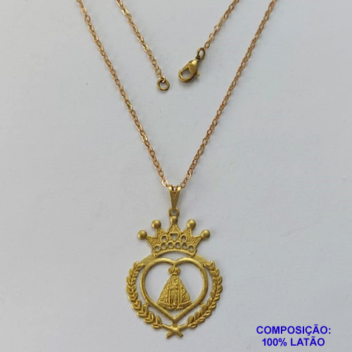 GARGANTILHA NO BRUTO PRONTO PARA O BANHO - GARGANTILHA COM CORRENTE CADEADO 60CM E (3.3387) PINGENTE MEDALHA NOSSA SRA APARECIDA 24X33MM - PESO TOTAL 2,8GR - BRU14803