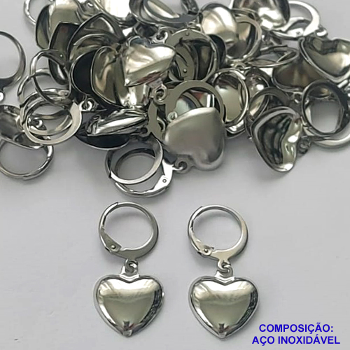 BRINCO EM AÇO INOXIDÁVEL(CX119) - BRINCO ARGOLA DE PRESSÃO COM PINGENTE CORAÇÃO 12MM - COMPOSIÇÃO: AÇO INOXIDÁVEL - AÇO1950