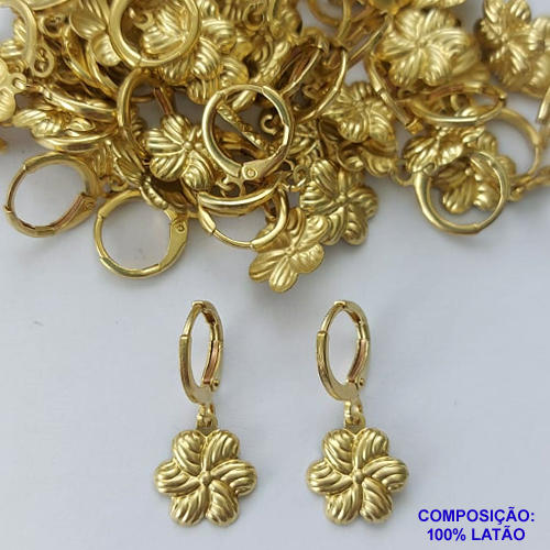 BRINCO NO BRUTO PRONTO PARA O BANHO -   (CX.127) BRINCO ARGOLINHA DE PRESSÃO (TRANQUETA) (E3419) COM PINGENTE FLOR ESPIRAL 12MM - PESO TOTAL 1,1GR - COMPOSIÇÃO: 100% LATÃO - BRU14817