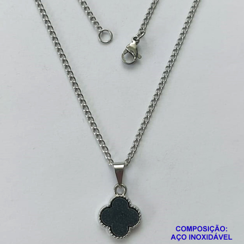 GARGANTILHA EM AÇO INOXIDÁVEL(CX119) -  GARGANTILHA COM CORRENTE 42CM E PINGENTE VAN CLEEF PRETA 12MM - COMPOSIÇÃO: AÇO INOXIDÁVEL - AÇO1963