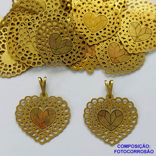 PINGENTE NO BRUTO PRONTO PARA O BANHO - (E0020) PINGENTE EM FOTOCORROSÃO CORAÇÃO VAZADO 21MM - PESO TOTAL 1,1GR - BRU14833