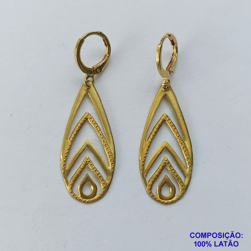 BRINCO NO BRUTO PRONTO PARA O BANHO - (3.2091F1) BRINCO ARGOLINHA DE PRESSÃO (TRANQUETA) PINGENTE GOTA COMPRIDA VAZADA 32MM - PESO TOTAL 2,4GR - BRU14838