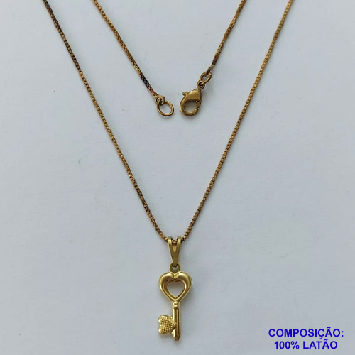 GARGANTILHA NO BRUTO PRONTA PARA O BANHO - (E1664) GARGANTILHA COM CORRENTE VENEZIANA 45CM E PINGENTE CHAVE COM CORAÇÃO 17MM - PESO TOTAL 2,2GR - COMPOSIÇÃO: 100% LATÃO - BRU14841